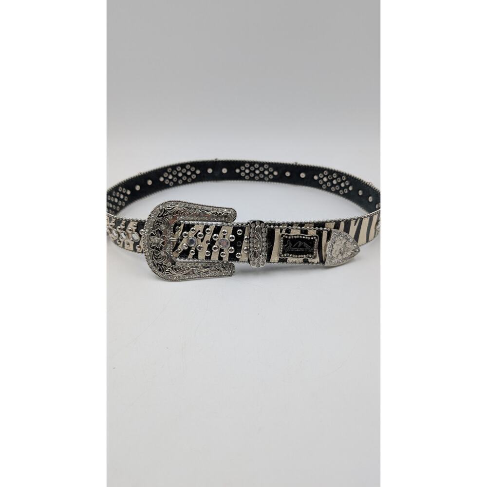 Montana West Women's Western Rhinestone Cowgirl Belt Zebra Print Size 36 Genuine
